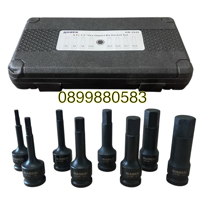 омплект 8 части ударни битове 1/2 накрайник шестограм Hawek
