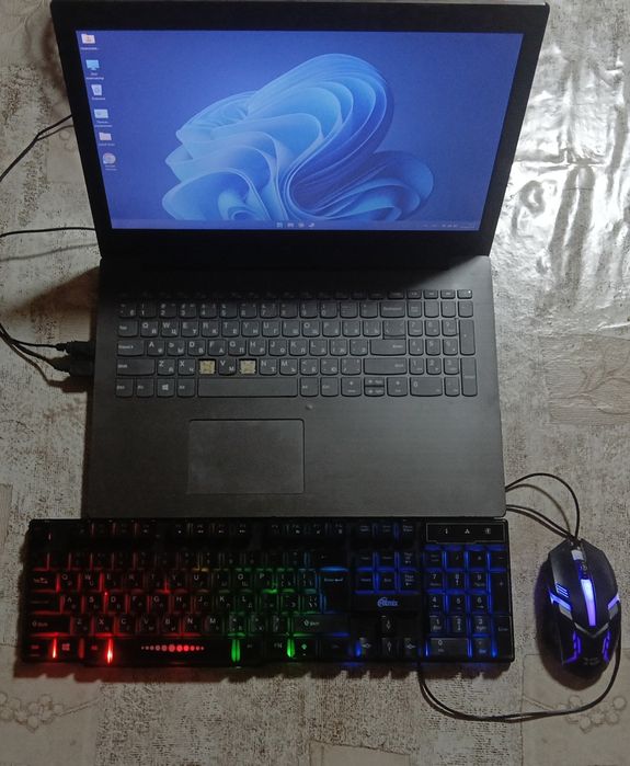 ноутбук Lenovo IdeaPad 330 в комплекте с клавиатурой и мышью.
Характер