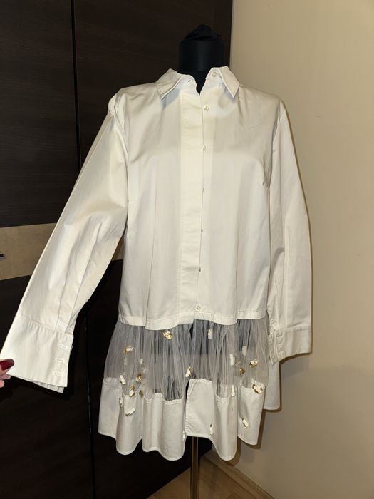 Camasa cu tulle si aplicatii piele