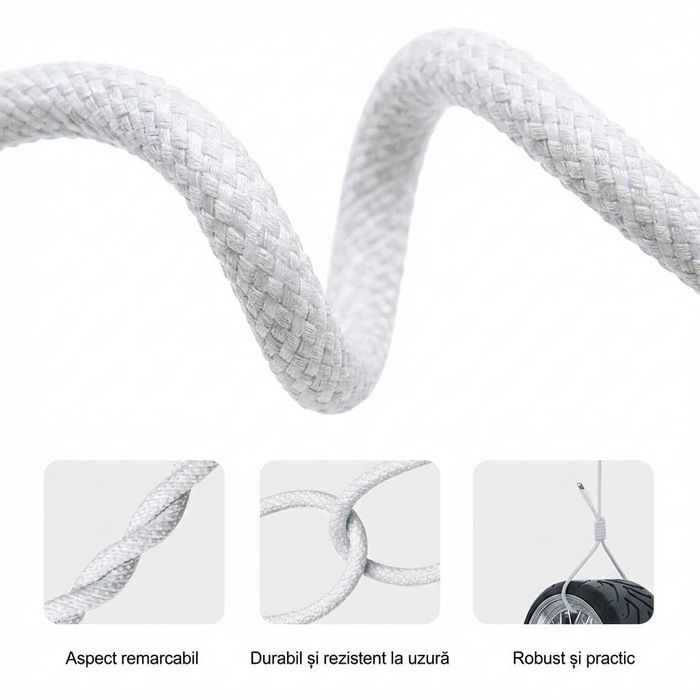 Cablu USB-C la USB-C 60W, Wyred by Monga, 2m, Împletit, Alb, Nou