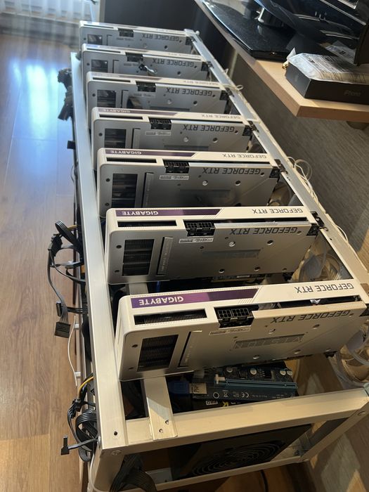 Майнинг риг 7x Gigabyte RTX 3060ti Vision OC 8GB – цял или на части (копачка)