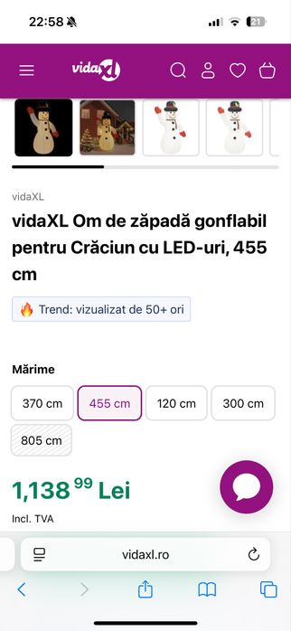 Decoratiuni pentru Craciun! Vand om de zapada gonflabil 455 cm