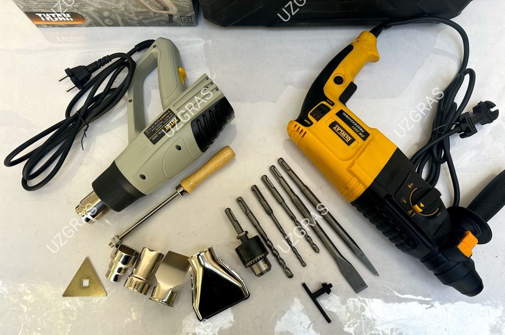 2в1 комплект вместе перфоратор 26мм + строительный фен с насадками