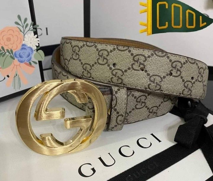 Curea piele naturala Gucci logo metalic auriu, cutie, etichetă