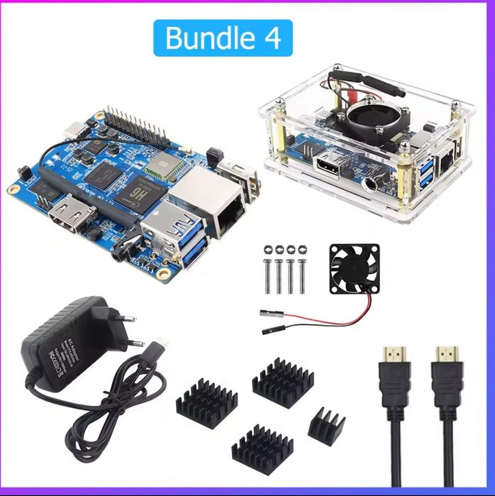 Orange Pi 3 LTS 2GB RAM 8GB eMMC + carcasă + alimentator WiFi BT