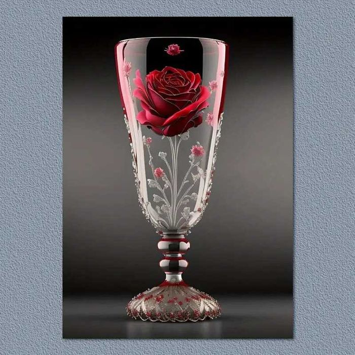 Червена Роза в Стъклена Бутилка - Художествено Платно за Стена