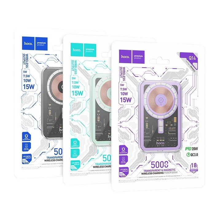 Hoco Q14 Transparent 2in1 Power Bank Magnetic 5000mAh For iPhone 16 17
