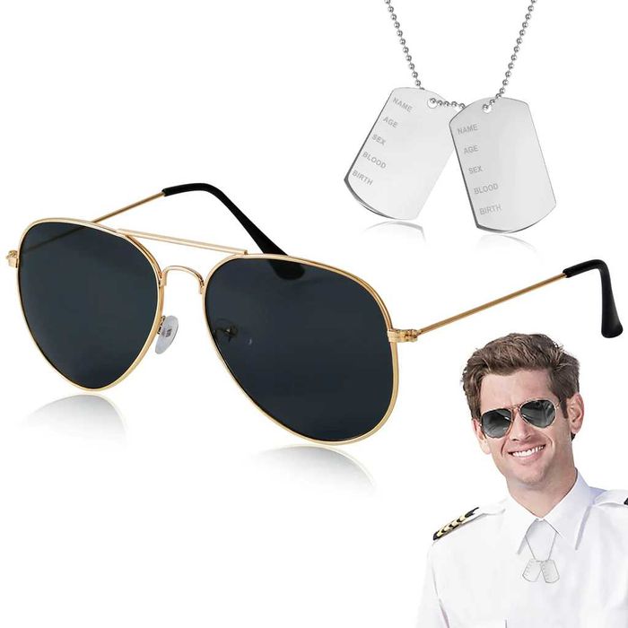 Set 12 ochelari de protectie solară stil aviator si colier