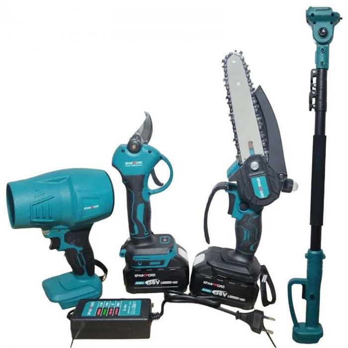 ПРОМО 4в1 духалка, лозарска ножица, резачка и телескопичен прът+3 бат.