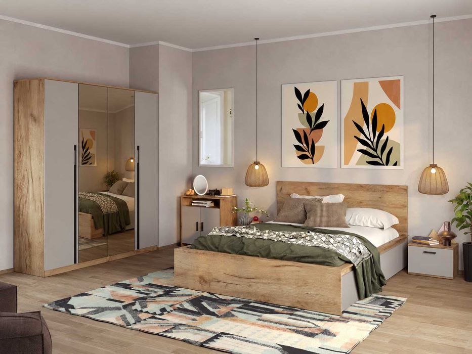 Dulap 4U Casmir / Stejar cu oglinda Siena - Transport Gratuit