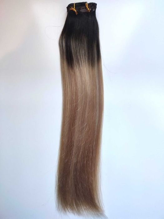 НОВА естествена коса на редове с клипси, омбре, екстеншъни, 100г/50см