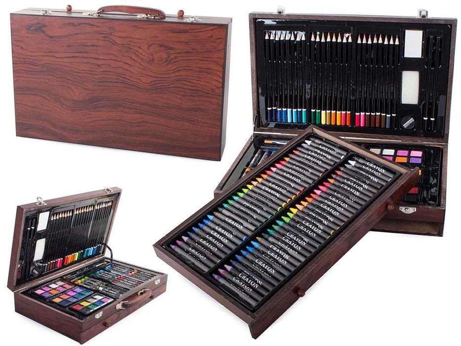 Set pictura si desen pentru copii 143 Piese Trusa de Lemn profesionala