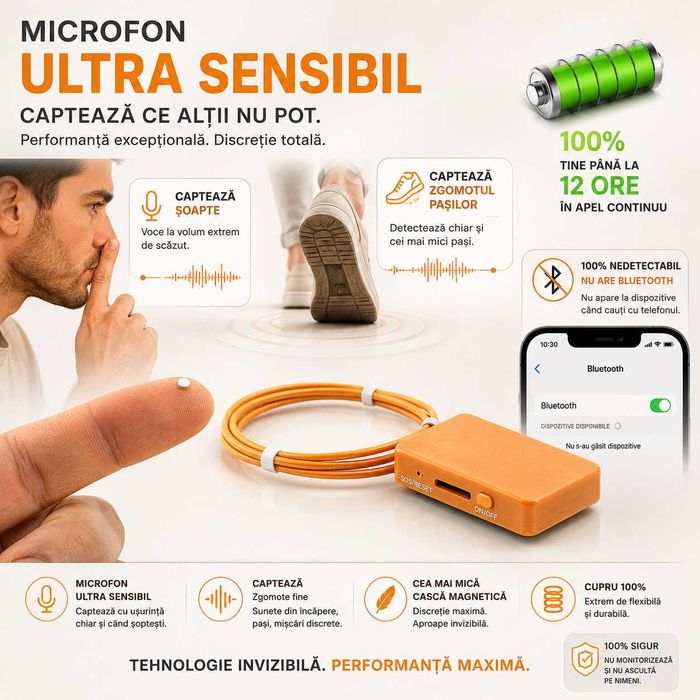 Casti de copiat Magnet cu Colier - Casca de copiat Microvibratii | Super Slim | 12h Autonomie