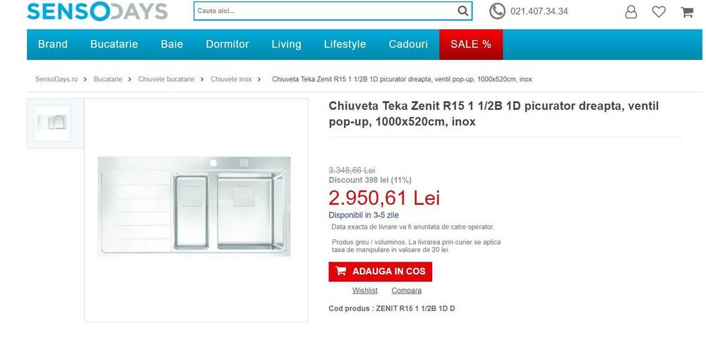 Chiuveta bucatarie doua cuve picurator inox Teka