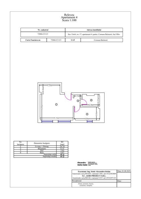 Garsoniera 41,2 mp , Balotesti , Sos.Unirii 17