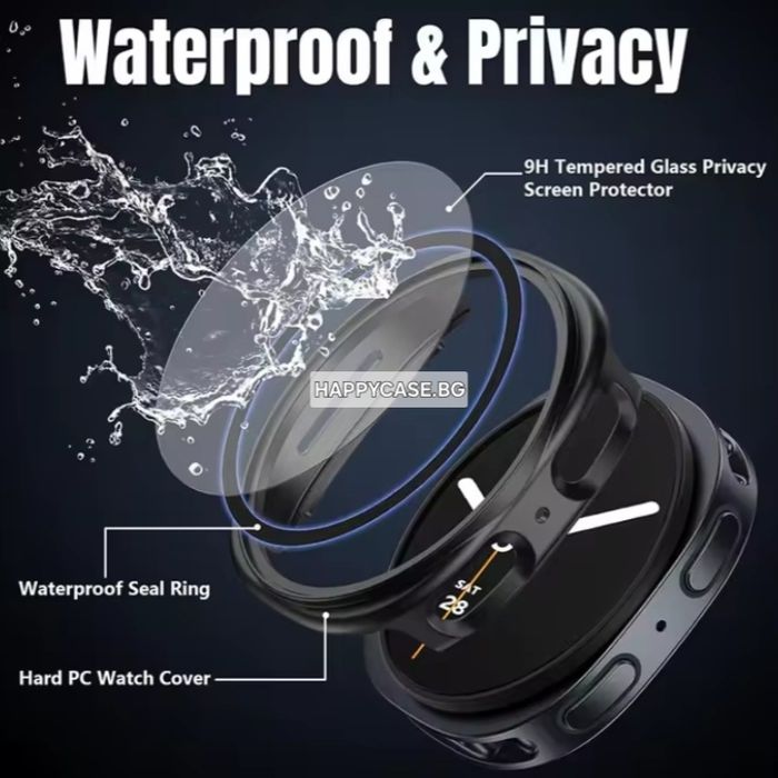 Samsung Galaxy Watch 9 44 mm / Watch 9 40 mm / 360° Твърд пластмасов кейс с вграден протектор за екран