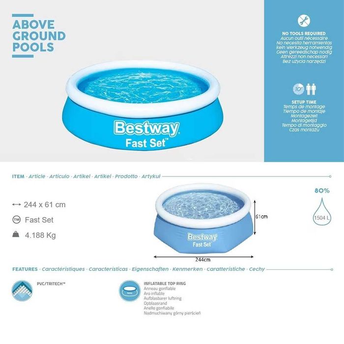Piscina gonflabila, Bestway, 244 x 61 cm, 1880 l - RESIGILATA