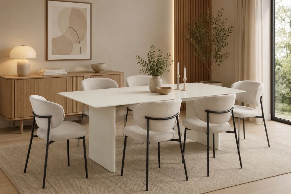 Masa Janita , Sticla , MDF , Creme , 220 cm latime
