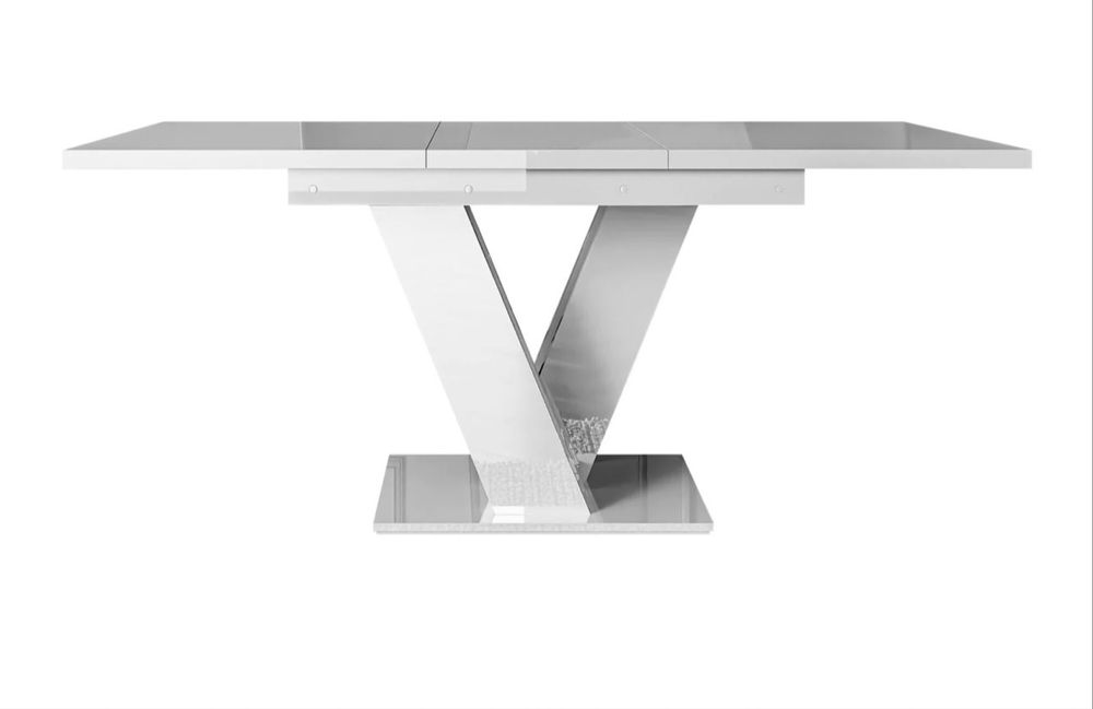 Бяла разтегателна маса за хранене гланцирана