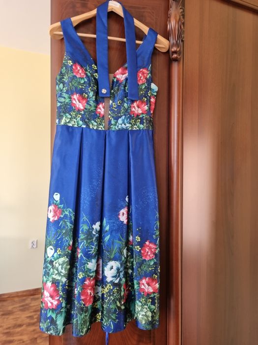 Rochie Starshiners ocazie taftă albastra cu imprimeu floral M-L (Poema