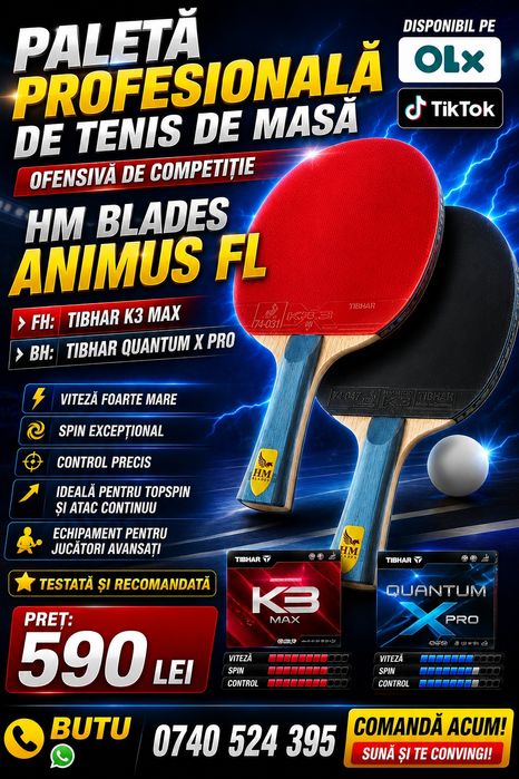 Paletă tenis de masă  HM Blades(Tibhar K3, Quantum x pro) made in  Germany, Butterfly, Dignics, Tenergy
