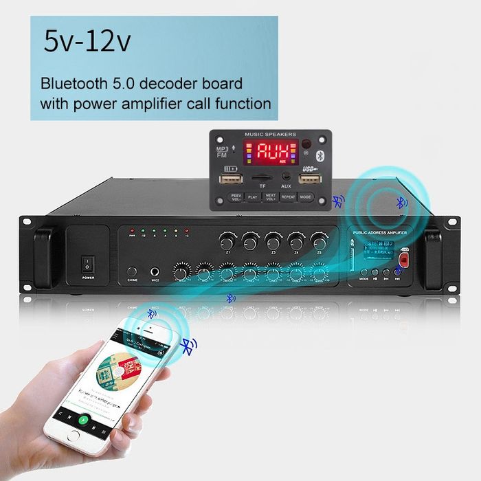 Mp3 player 2*3W за вграждане DC-5V/12V с БТ 5.0, 2*USB, Mic, Sd, Fm