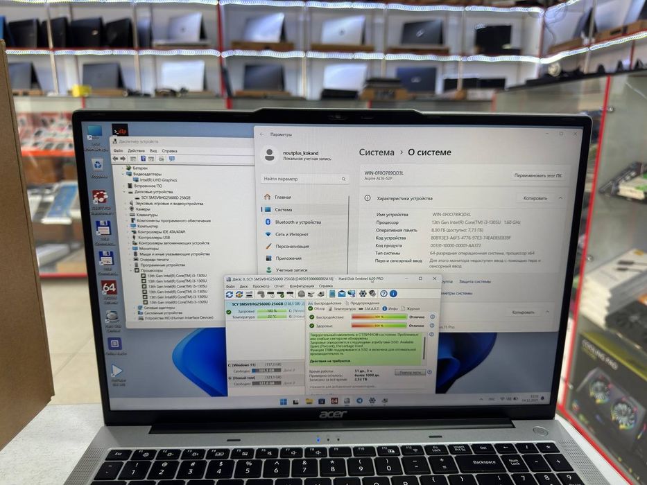 Acer core i3-1305U ddr5 8/256 SSD holati yangidan farqi yoq