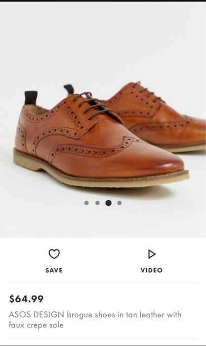 ASOS DESIGN brogue shoes in tan leather with faux crepe sole