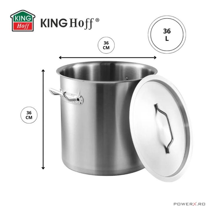 Oala cu capac din otel inoxidabil, capacitate 36 litri, 36 cm,