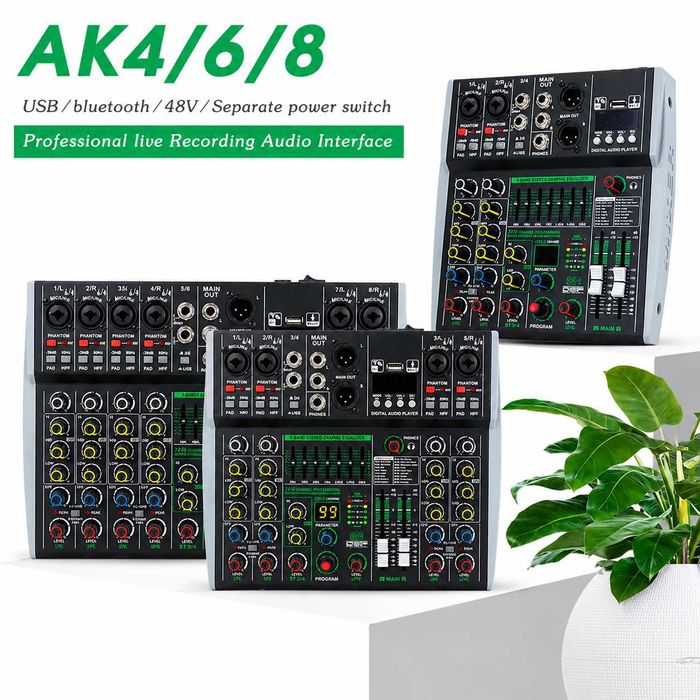 Pasiv mixer audio 8 canale AK8 Stereo canal 99 Efecte DSP USB Bluetooth Egalizator 7 benzi