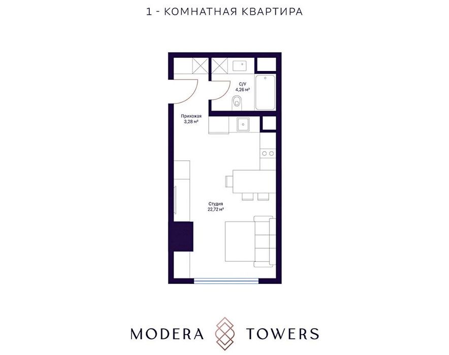 Modera Towers 1-к квартира 29,28м2 Яккасарайский район,Шота Руставели