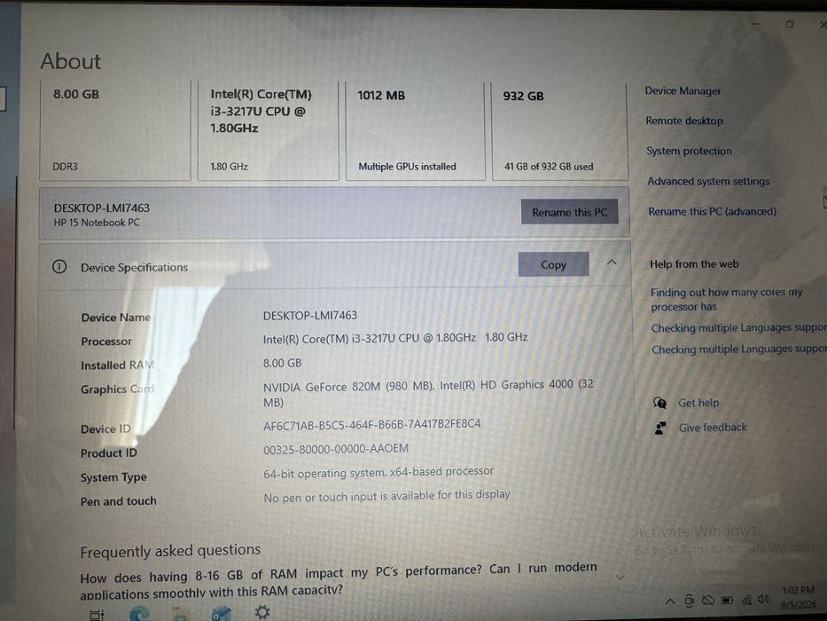 Laptop HP 15 Notebook PC - Intel i3 / 8GB RAM / NVIDIA GeForce 820M / Baterie Nouă Green Cell