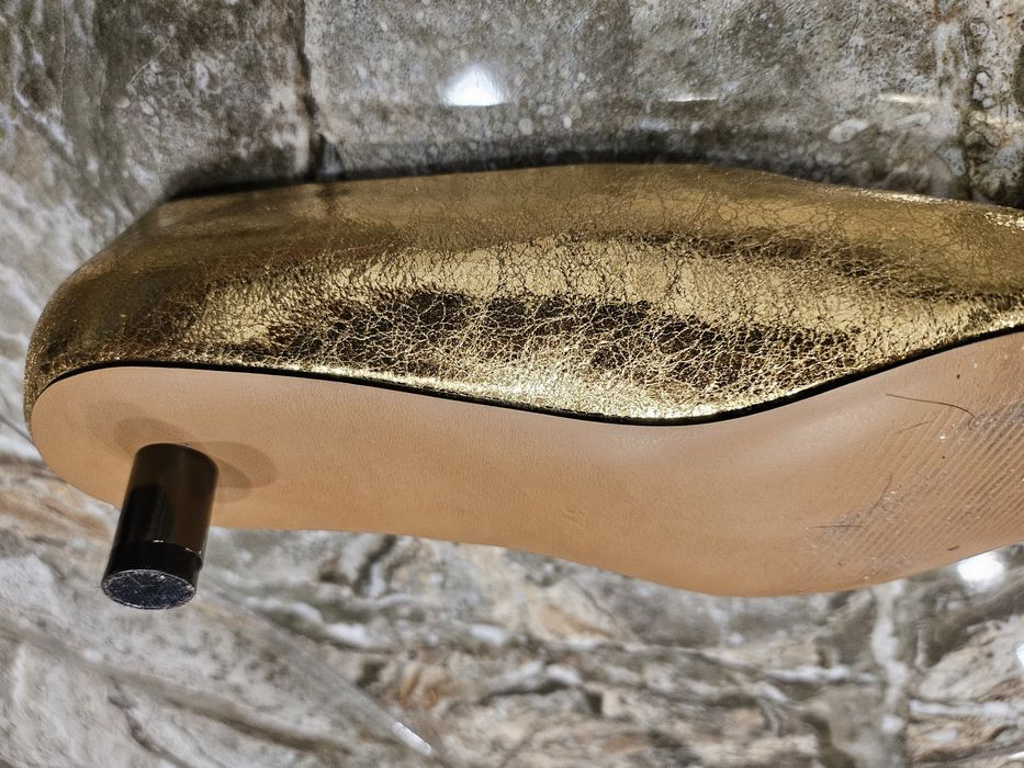 Златни, дамски, естествена кожа официални обувки