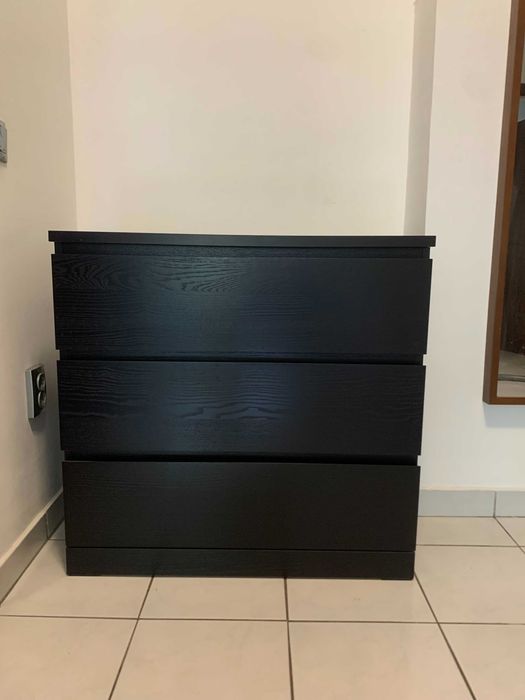 Comodă IKEA MALM cu 3 sertare, negru-maro - stare impecabilă