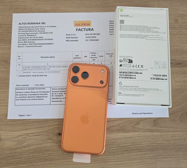 iPhone 17 Pro Max 256Gb Cosmic Orange NOU Garanție 2 Ani Factură