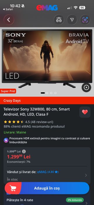 Televizor led Sony 80 cm defect Smart tv sony Android tv sony bravia 80 cm defect tv led sony bravia bar foisor pub curte