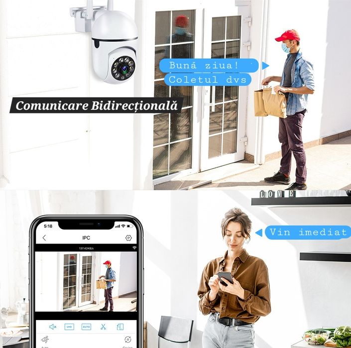 Cameră WiFi Audio-Video PTZ. Interior/Exterior. Notificări/Alarme