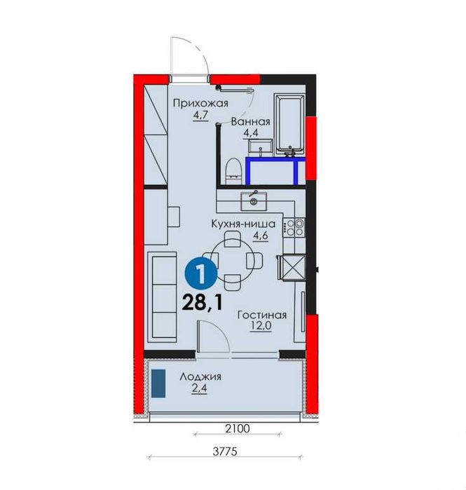 Ёруғ ва замонавий 1 хонали квартира—28 м², рассрочка ва ипотека мавжуд
