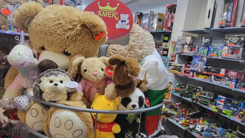 Плюшени играчки различни животни и модели легнало Коте Сиво 50см