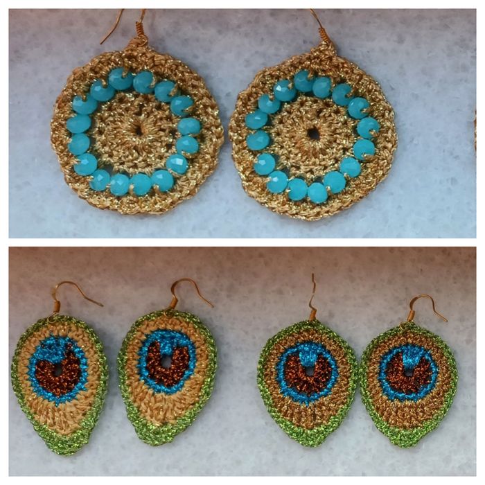 Плетени обеци,  колие пауново перо