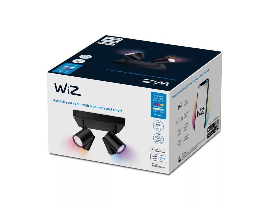 Philips WiZ IMAGEO Smart Спот LED лампа за таван с 4 светлини WiFi Черна Бяла Смарт