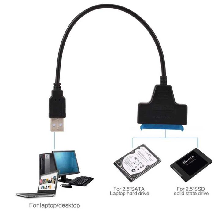 USB кабел за връзка към хардиск 2.5", USB към HDD/SSD, SATA 2 и 3