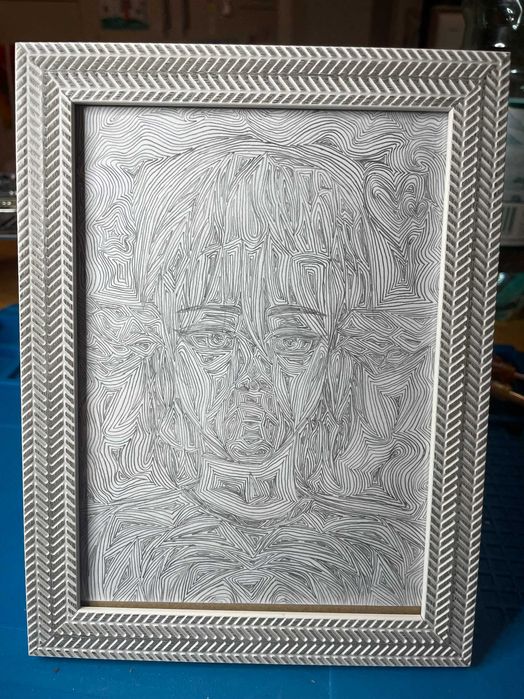 Tablou in creion - Fata de dincolo - , 13 x 18, rama argintie