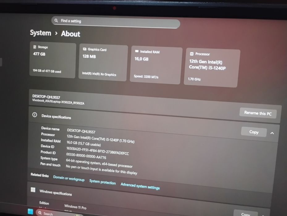 Laptop Asus - i5 - 12th - 16gb - Iris Xe