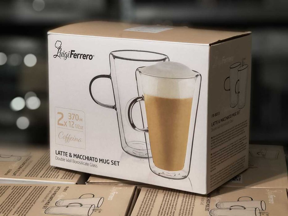 НОВИ! Комплект термочаши за кафе Latte & Macchiato Luigi Ferrero - с двойни стени чаши за капучино