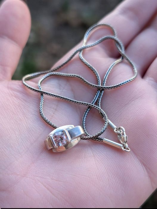 Vechi colier lant si pandantiv argint 925, piatra zirconiu, copii