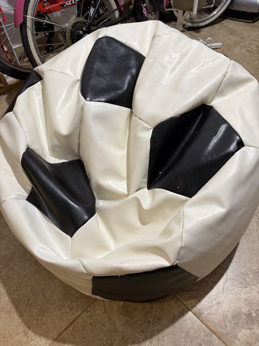 Fotoliu puf, minge Baby, imitatie piele, alb + negru, D59 cm