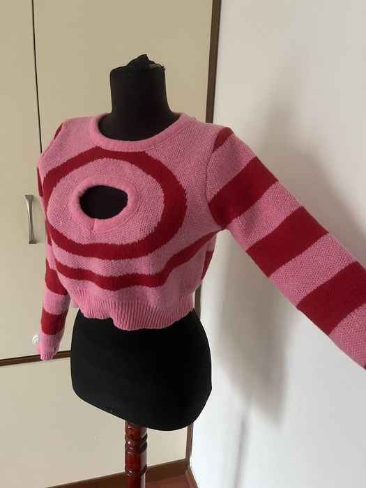 Къс раиран пуловер розово и червено, размер S