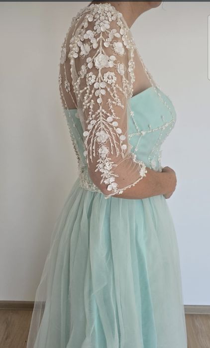 Rochie verde Rochie- Atelier Iness Couture, verde menta cu alb, M-L