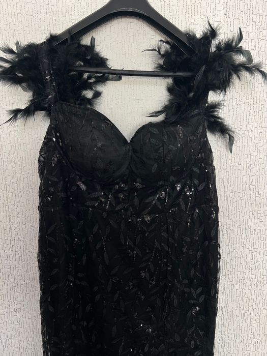 Черна официална рокля XXXL 50 дълга елегантна носена 1 път